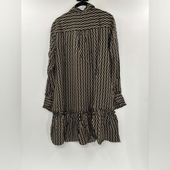 J. Crew Amelia Popover Black Shirtdress in Gold Chain Print Size Small - Picture 8 of 9